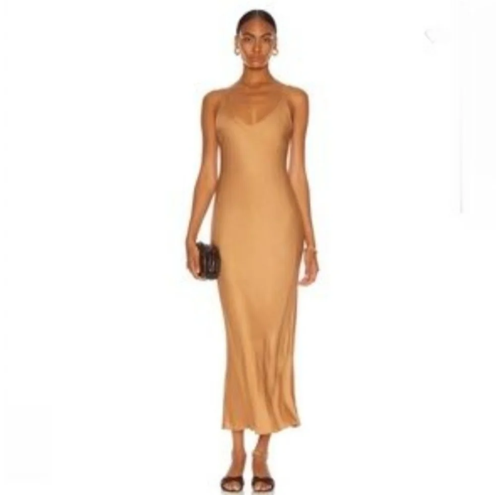 L'AGENCE‎ Akiya Satin Slip Dress Coco Brown Bias Cut Midi XS Tall - Picture 13 of 14